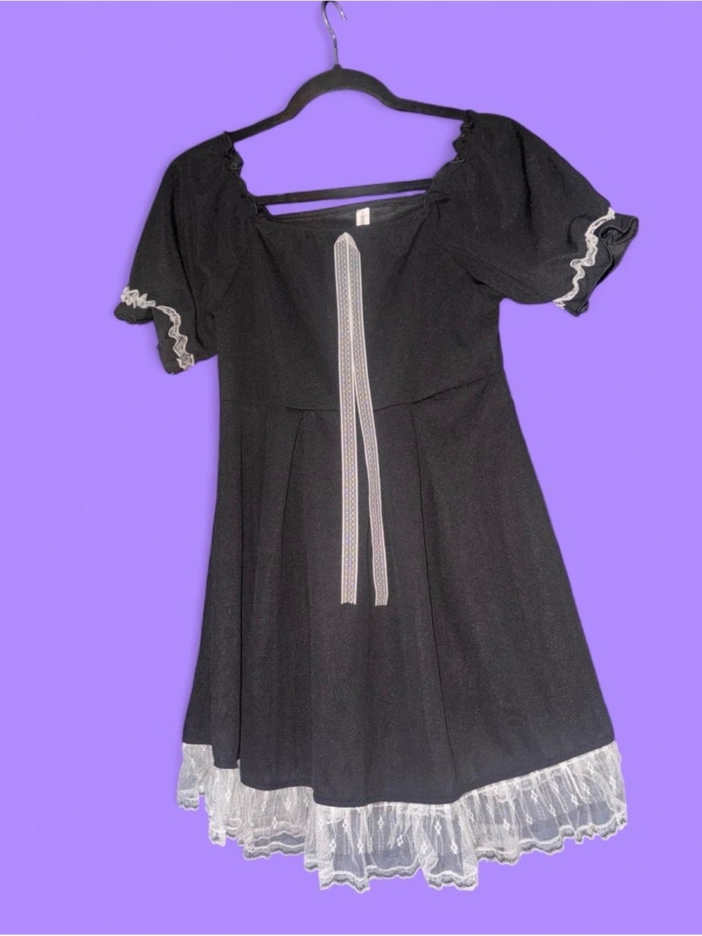 Black Lace Trimmed Babydoll Dress